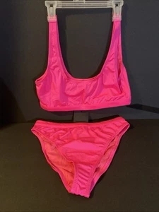 Dixperfect Womens Scoop Neck Sport High Cut Cheeky Bikini Swimsuit Hot Pink XL - Picture 1 of 5