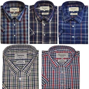 Champion Men's Short Sleeve Shirt Yarn Dyed Polyester Cotton Fine Quality Shirt - Picture 1 of 36