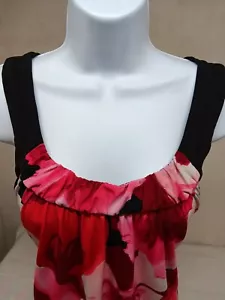 Dressbarn Womens 1X Red Black Floral Sleeveless Tank Top Blouse Elastic Waist - Picture 1 of 11