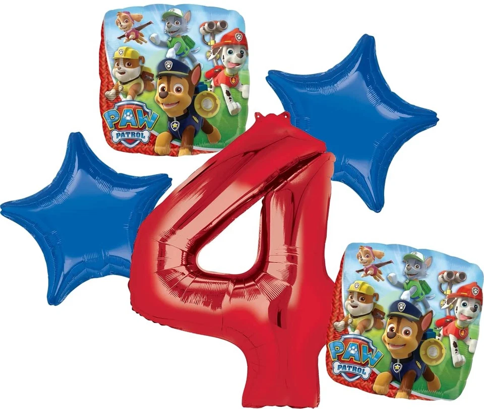 Buquê de balão PAW Patrol 4º aniversário 5 peças por Amscan - Imagem 1 de 4