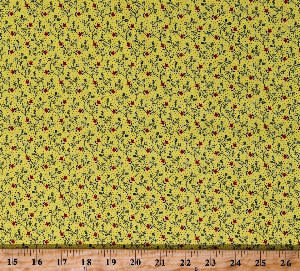 Cotton Small Floral Scroll Yellow Baltimore Album Fabric Print by Yard D143.08 Foto 1 de 1
