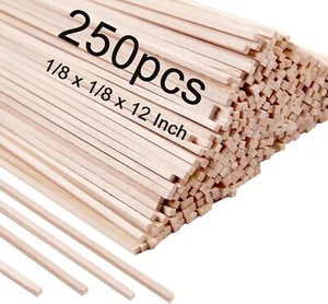 250 Pcs Balsa Wood Sticks 1/8 X 1/8 X 12 Inch Balsa Wood Strips Hardwood Square - Picture 1 of 7