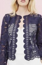 TED BAKER Lace Panelled Cropped Jacket. Size 3, Colour: Navy. ORP $449