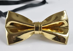 Mens PVC Faux Leather SOLID Gold Golden Shining Bow Tie Bowties Wedding Party - Picture 1 of 4
