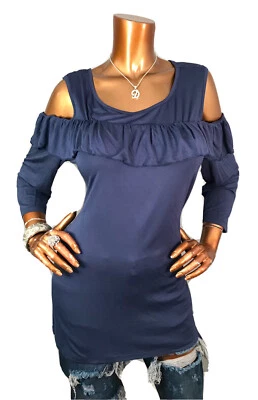 Blusa Christopher & Banks XL Top Elastizada Hombros Fríos Abiertos Nueva con Etiquetas $39 Suave Volantes Foto 1 de 4