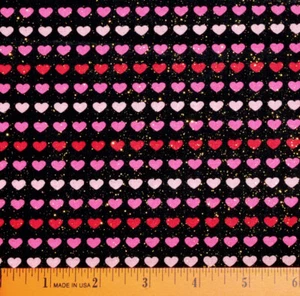 Valentinstag Stoff - HALBER YARD - funkelt! 100% Baumwolle Mini kleine Herzen schwarz - Bild 1 von 1