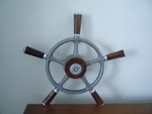 Antique Solid Cast Aluminium 5 Spoke Boat Wheel D-36 cm / 14'' Collector Project - Picture 1 of 5