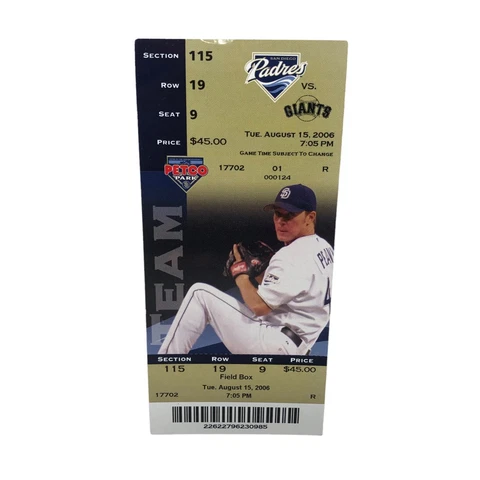 2006 San Diego Padres vs SF Giants Season Ticket Stub Jake Peavy August 15 Cover
