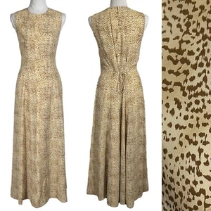 High Neck Full Maxi Dress Size 12 Tie Back Sleeveless Neutral Modest Y2K Vintage - Picture 1 of 13