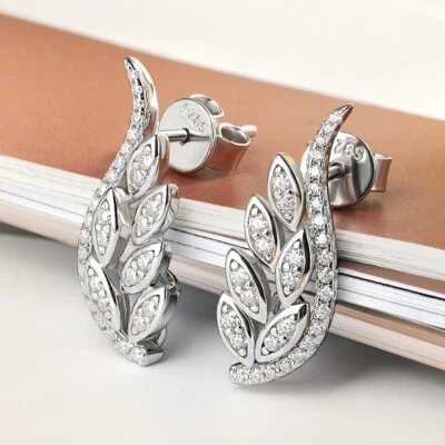 Full Real Moissanite Angel Wing Stud  Earrings Women Gift 18K White Gold Plated - Image 1 of 4