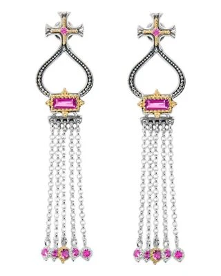 Konstantino Dome Sterling Silver 18K Gold Corundum Tassle Earrings SKKJ705-538 - Image 1 of 4