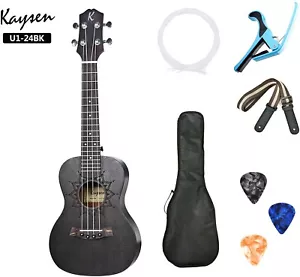 Kaysen 23" Black (Dark Brown) Mahogany Concert Ukulele Bundle (UK-U1-24BK) - Picture 1 of 12