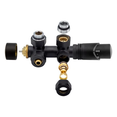 Anschlussgarnitur Mittelanschluss Multiblock Eck Schwarz Matt 1/2" PEX 16x2mm - Bild 1 von 4