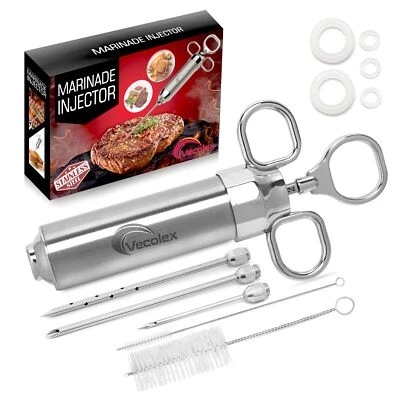 Jeringa inyectora de carne de acero inoxidable 304 2 OZ inyectores de carne para fumar con 3  Foto 1 de 4