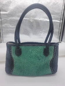 BOLSO DE MANO DE CUERO NEGRO Y TURQUESA OCCIDENTAL TRINITY RANCH.* Peeling pequeño * - Imagen 1 de 22