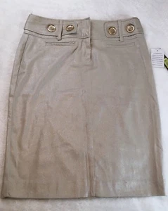 Copper Key Metallic Pencil Skirt Size 7 NWT  Pockets Button Detail - Picture 1 of 10