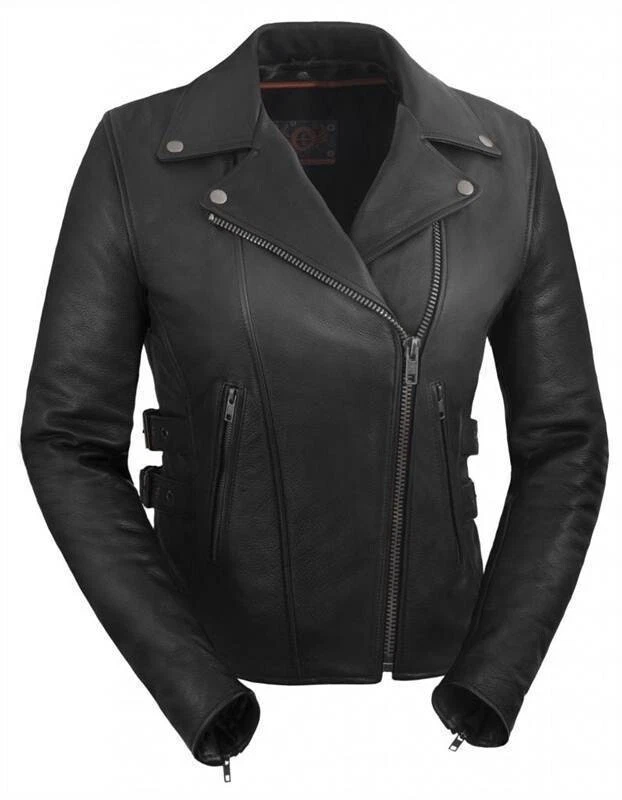 Chaqueta de cuero de motocicleta True Element premium ventilada para mujer (negra, tallas XS-3 Foto 1 de 1