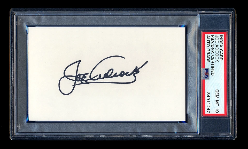 JOE ADCOCK SIGNED INDEX CARD PSA/DNA AUTOGRAPH 1957 MILWAUKEE BRAVES GEM MINT 10 - Image 1 of 1