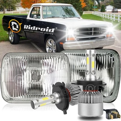 Pair 5x7" 7x6" LED Headlights Hi/Lo Beams For Dodge D150 D250 D350 Ram 50 H4 - Image 1 of 4