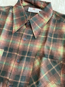 Vintage 70er Fruit Of The Loom Flanellhemd Herren L kariert Dolchkragen Taschen - Bild 1 von 7