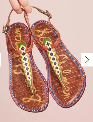 Sandalias Sam Edelman Mujer GiGi Talla 6 Marrón Cuero Tanga Estampado Tribal Foto 1 de 4