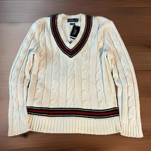 De Colección Polo Ralph Lauren Chky Cable Tejido Suéter Marfil Med Nuevo Con Etiquetas Algodón Cashmer Prepy - Imagen 1 de 6