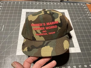 Vtg Camo Trucker Hat, Farmers Marine Copper Works, Galveston TX, New Unused - Picture 1 of 11