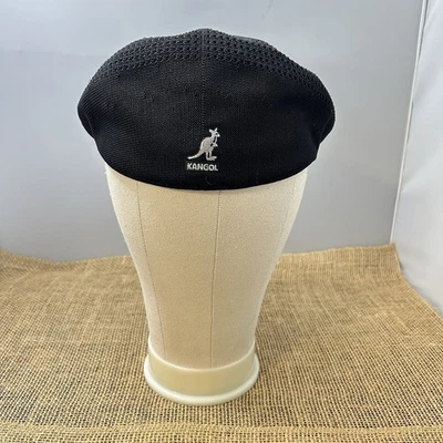 Chapéu KANGOL Tropic 504 Ventair chapéu plano masculino pequeno malha hera vintage ajustado PRETO NOVO SEM ETIQUETAS - Imagem 1 de 4