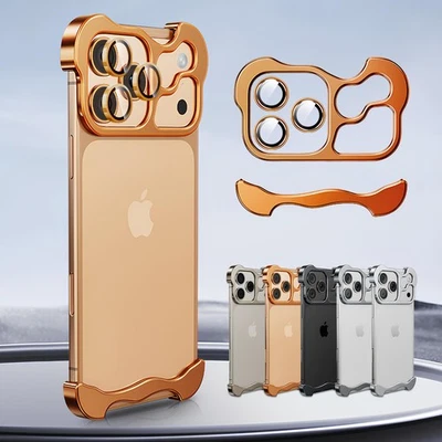 Funda con almohadilla de esquina de metal para iPhone 17 16 15 14 Pro Max lente película desnuda sin marco Foto 1 de 4