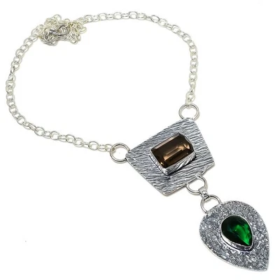 Chrome Diopside, Topaz Gemstone 925 Sterling Silver Jewelry Necklace 18" - Image 1 of 4