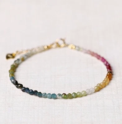 Minimalist Tourmaline 2mm Bead Healing Empath Protection Chakra Dainty Bracelet - Image 1 of 3