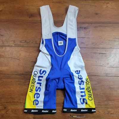 SMS Santini Mens Small Cycling Bibshorts 7" 13.5" (8/10 Stains) S Blue Yellow - Image 1 of 4