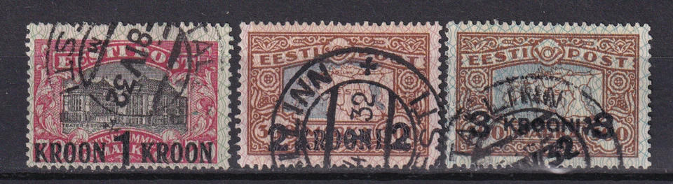 Эстония 1930 Yvert 110/12 зданий с надпечаткой б/у VF (G) - Изображение 1 из 1
