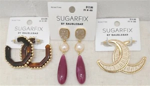 3 Pairs Of earring Crescent hoop and pendant Sugarfix by Baublebar Nickel Free - Picture 1 of 3