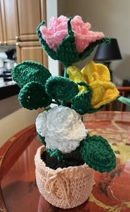 Handmade Multi Color Roses Soil Plant Pot Craft - Picture 1 of 5
