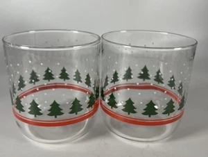 Libby Winter land short Glasses set of 2 Christmas trees snow - Picture 1 of 5