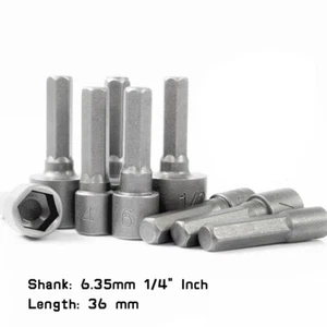 1/4" Hex Shank 36mm Long Nut Driver Bit Set Socket Nuts Setter Impact Drill Bits - Picture 1 of 9