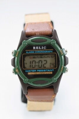 Relic Uhr Herren Plastik Wr Datum Alarm Chrono Hellbraun 24hr Leder Batt Quarz - Bild 1 von 4
