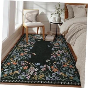Washable 4x6 Rug Floral Print Area Rugs for Living Room, Non 4' x 6' Black - Picture 1 of 7