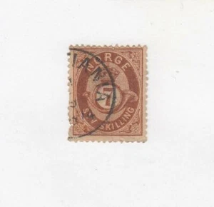 NORWAY (MK5587) # 21 F-USADO 1872-75 POSTE CUERNO Y CORONA/ROJO MARRÓN GATO VALOR $65 - Imagen 1 de 1