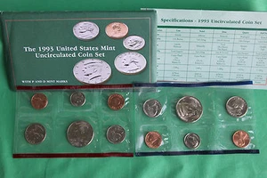 1993 P and D United States Mint Annual Uncirculated 10 Coin Set BU - Picture 1 of 5