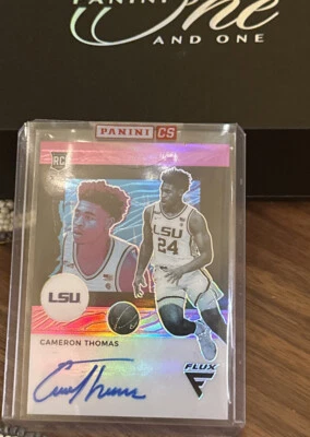 2021 Cameron Cam Thomas Flux Purple /25 Auto On Card sealed panini NETS LSU - Image 1 of 4