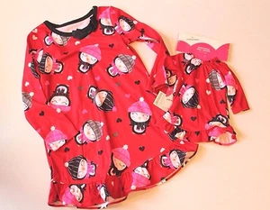 Jumping Beans Red Penguin Flannel Nightgown w/ Matching Doll Gown Girl's Size 4 - Picture 1 of 3