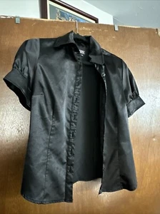 XOXO Collection Vintage Black Shiny Blouse Women’s M Poly #gothchic - Picture 1 of 18