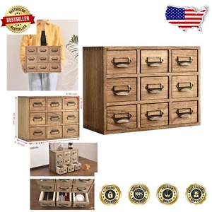 Dark Brown 9-Drawer Wooden Desk Organizer with Metal Handles for Stylish Storage - Picture 1 of 9
