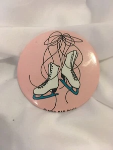 Pink Ice Skating Ice Skates Pin Button 1989 Vintage Figure Skating Wearable - Picture 1 of 2