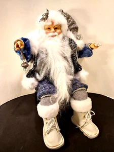 Handgefertigtes blau & silber Weihnachtsmann Regal Sitter Glitzer & Glitzer langer Bart - Bild 1 von 7