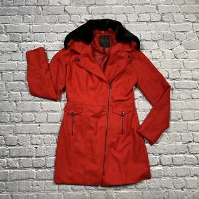 Женское пальто Yoki PeaCoat размер Small красное с черной отделкой из искусственного меха опрятное старые деньги - Изображение 1 из 4