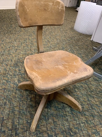 Vintage Antique Rolling Desk Wood Solid Desk Office Swivel Chair Bankers Read !! Cover