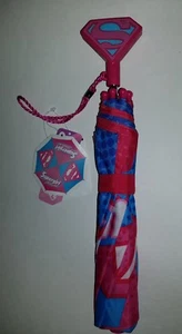 Girls Super Girl Pink Blue White Umbrella with Carry Sleeve One Size - Picture 1 of 3